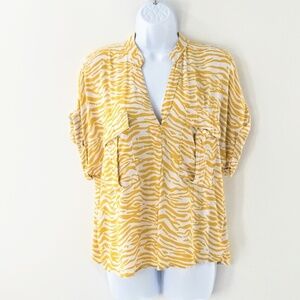 Anthropologie Womens Utility Shirt Yellow Zebra Stripe Amira Short Sleeve Sz S